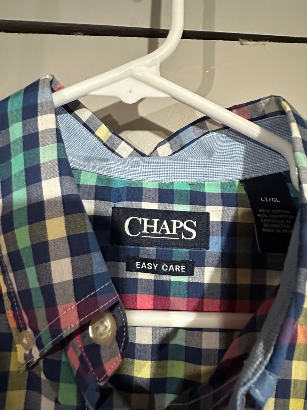 Chaps Men's Multicolor Plaid Button-Down Shirt - Blue, Green, Red, Yellow - Picture 3 of 5